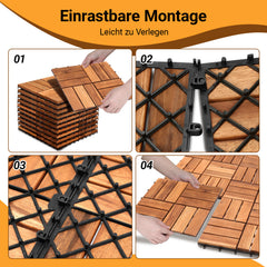 Jopassy Holzfliesen aus Akazienholz 30 × 30 cm, rutschfeste Klickfliesen für Balkon, Terrasse & Garten, 11 Stück = 1 m², Terrassenfliesen mit Kunststoff-Unterbau