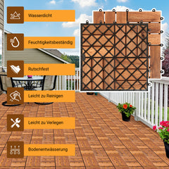 Jopassy Holzfliesen aus Akazienholz 30 × 30 cm, rutschfeste Klickfliesen für Balkon, Terrasse & Garten, 11 Stück = 1 m², Terrassenfliesen mit Kunststoff-Unterbau