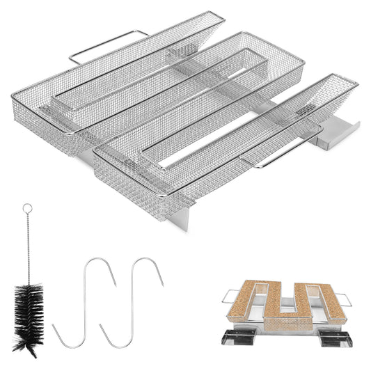 Jopassy Kaltraucherzeuger aus Edelstahl – Sparbrand Räucherspirale für Räucherofen, Smoker & Kugelgrill, inkl. Reinigungsbürste + 2 Räucherhaken, 22,5 x 17,5 x 4,5 cm