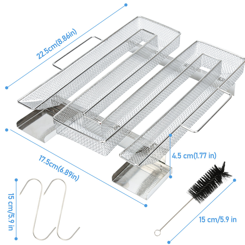 Jopassy Kaltraucherzeuger aus Edelstahl – Sparbrand Räucherspirale für Räucherofen, Smoker & Kugelgrill, inkl. Reinigungsbürste + 2 Räucherhaken, 22,5 x 17,5 x 4,5 cm