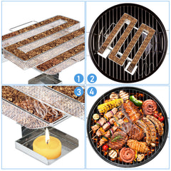 Jopassy Kaltraucherzeuger aus Edelstahl – Sparbrand Räucherspirale für Räucherofen, Smoker & Kugelgrill, inkl. Reinigungsbürste + 2 Räucherhaken, 22,5 x 17,5 x 4,5 cm