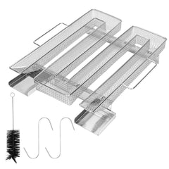 Jopassy Kaltraucherzeuger aus Edelstahl – Sparbrand Räucherspirale für Räucherofen, Smoker & Kugelgrill, inkl. Reinigungsbürste + 2 Räucherhaken, 22,5 x 17,5 x 4,5 cm