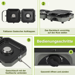 Jopassy Campingkocher 2 flammig mit Grillplatte und Gasschlauch