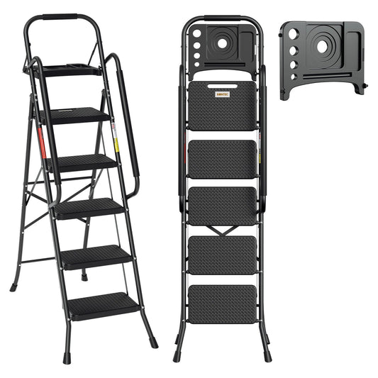 Jopassy Klappleiter 4 Stufen 146 cm mit Handlauf und Werkzeugablage