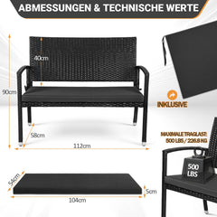 Jopassy Gartenbank Polyrattan 112 x 58 x 90 cm 2-Sitzer bis 227 kg