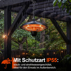 Jopassy Hängeheizstrahler 1800W Infrarot IP55 mit Zugschalter für Terrasse Balkon