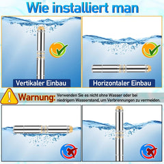 Jopassy Tiefbrunnenpumpe Edelstahl 20 m Kabel für Brunnen Gartenbewässerung