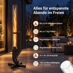 Jopassy Pelletfackel 138 cm mit Borosilikatglas für Garten und Terrasse
