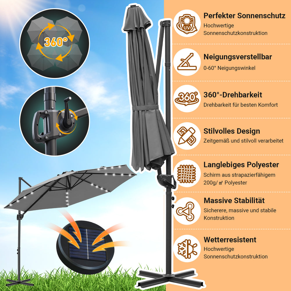 Jopassy Sonnenschirm Ampelschirm 300 x 300 cm, Rund Wasserdicht Terrassenschirm