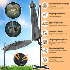 Jopassy Sonnenschirm Ampelschirm 300 x 300 cm, Rund Wasserdicht Terrassenschirm