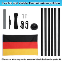 Jopassy Fahnenmast 6,5 m aus Aluminium Ø50 mm mit Deutschlandflagge und Bodenhülse
