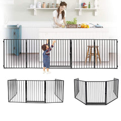 Jopassy Kaminschutzgitter 5-teilig 304 × 76 cm mit Tür Faltbar für Kinder und Haustiere