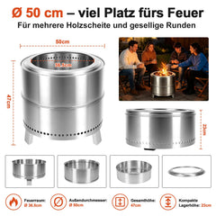 Jopassy Feuerschale Edelstahl Ø50 cm raucharm und klappbar