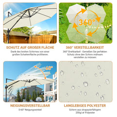 Jopassy Sonnenschirm Ampelschirm Ø 300 cm, Rund Marktschirm Groß 360° Rotation, für Gärten, Terrassen