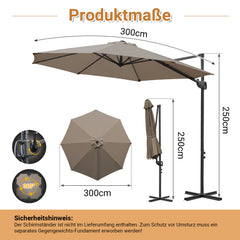 Jopassy Sonnenschirm Ampelschirm Ø 300 cm, Rund Marktschirm Groß 360° Rotation, für Gärten, Terrassen