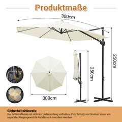 Jopassy Sonnenschirm Ampelschirm Ø 300 cm, Rund Marktschirm Groß 360° Rotation, für Gärten, Terrassen