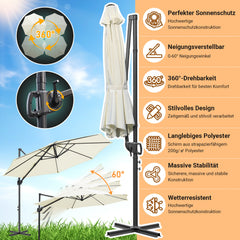 Jopassy Sonnenschirm Ampelschirm Ø 300 cm, Rund Marktschirm Groß 360° Rotation, für Gärten, Terrassen