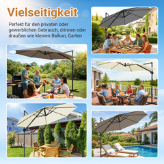 Jopassy Sonnenschirm Ampelschirm Ø 300 cm, Rund Marktschirm Groß 360° Rotation, für Gärten, Terrassen