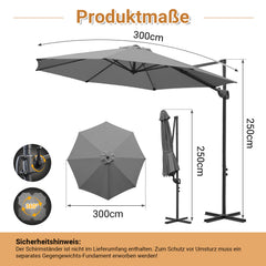 Jopassy Sonnenschirm Ampelschirm Ø 300 cm, Rund Marktschirm Groß 360° Rotation, für Gärten, Terrassen
