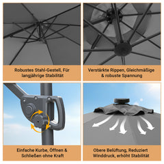 Jopassy Sonnenschirm Ampelschirm Ø 300 cm, Rund Marktschirm Groß 360° Rotation, für Gärten, Terrassen