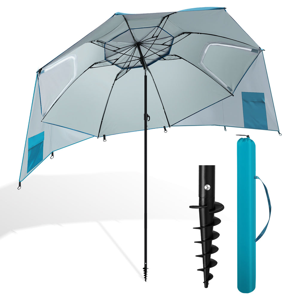Jopassy Sonnenschirm Strandmuschel 2 in 1, mit Drehkopf & Spiraldübel, UV50+ Sonnenschutz Faltbarer Strandschirm, für 2-4 Personen