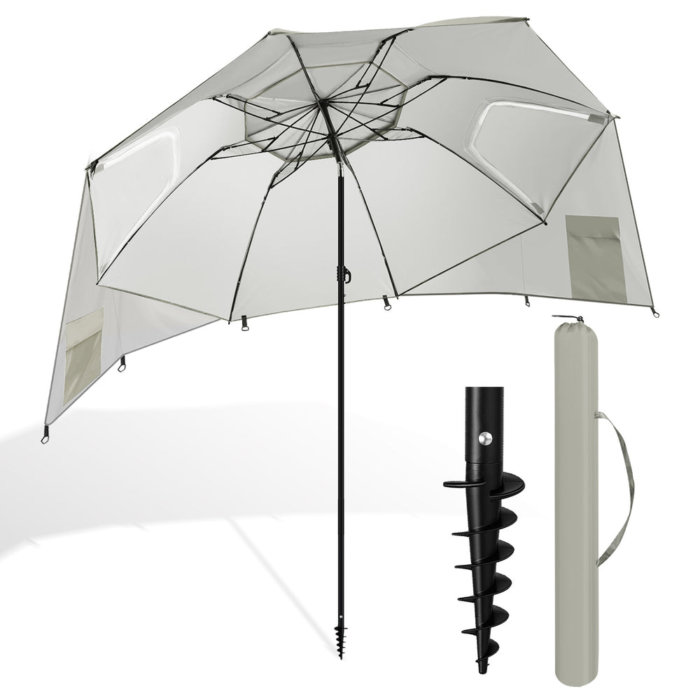 Jopassy Sonnenschirm Strandmuschel 2 in 1, mit Drehkopf & Spiraldübel, UV50+ Sonnenschutz Faltbarer Strandschirm, für 2-4 Personen