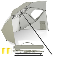 Jopassy Sonnenschirm Strandmuschel 2 in 1, mit Drehkopf & Spiraldübel, UV50+ Sonnenschutz Faltbarer Strandschirm, für 2-4 Personen