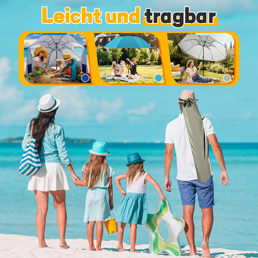 Jopassy Sonnenschirm Strandmuschel 2 in 1, mit Drehkopf & Spiraldübel, UV50+ Sonnenschutz Faltbarer Strandschirm, für 2-4 Personen
