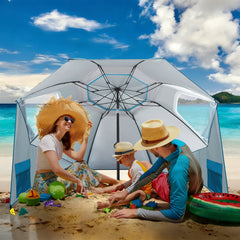 Jopassy Sonnenschirm Strandmuschel 2 in 1, mit Drehkopf & Spiraldübel, UV50+ Sonnenschutz Faltbarer Strandschirm, für 2-4 Personen