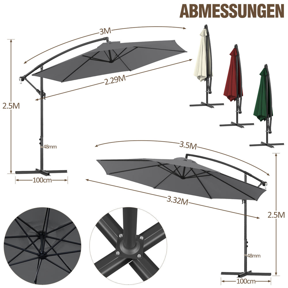 Jopassy Sonnenschirm Ø 300/350 cm, Ampelschirm mit Ständer und Kurbe