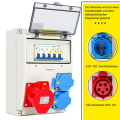 Jopassy Baustromverteiler 16A 400V mit 1× CEE 16A und 2× Schuko 230V IP44