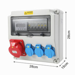 Jopassy Wandverteiler 32A mit 3-Phasen-Stromzähler, CEE 400V und 3×Schuko IP44
