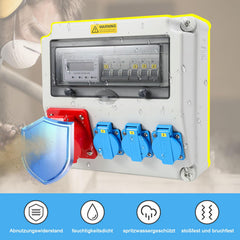 Jopassy Wandverteiler 32A mit 3-Phasen-Stromzähler, CEE 400V und 3×Schuko IP44