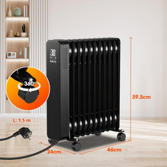 Jopassy Ölradiator 2500W mit 11 Rippen WLAN App Fernbedienung und Thermostat