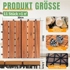 Jopassy Holzfliesen 30x30 cm, Terrassenfliesen für Balkon, 1–5 m²