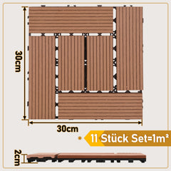 Jopassy WPC Terrassenfliesen 30x30 cm, Klickfliesen in Holzoptik, wasserfest