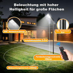 Jopassy Solar Straßenleuchte 200–1000W mit Bewegungsmelder Fernbedienung und Akkuanzeige IP65