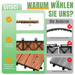 Jopassy Holzfliesen 30x30 cm, Terrassenfliesen für Balkon, 1–5 m²