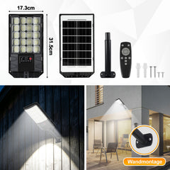 Jopassy Solar Straßenleuchte 200–1000W mit Bewegungsmelder Fernbedienung und Akkuanzeige IP65