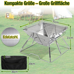 Jopassy Faltbarer Grill aus 304 Edelstahl mit höhenverstellbarem Grillrost und Tragetasche