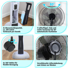 Jopassy Standventilator mit Wasserkühlung Ultraschall-Sprühfunktion