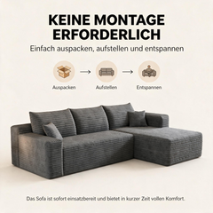 Jopassy Ecksofa mit Chaiselongue 241 x 151 x 58 cm, 2-Sitzer Sofa ohne Montage