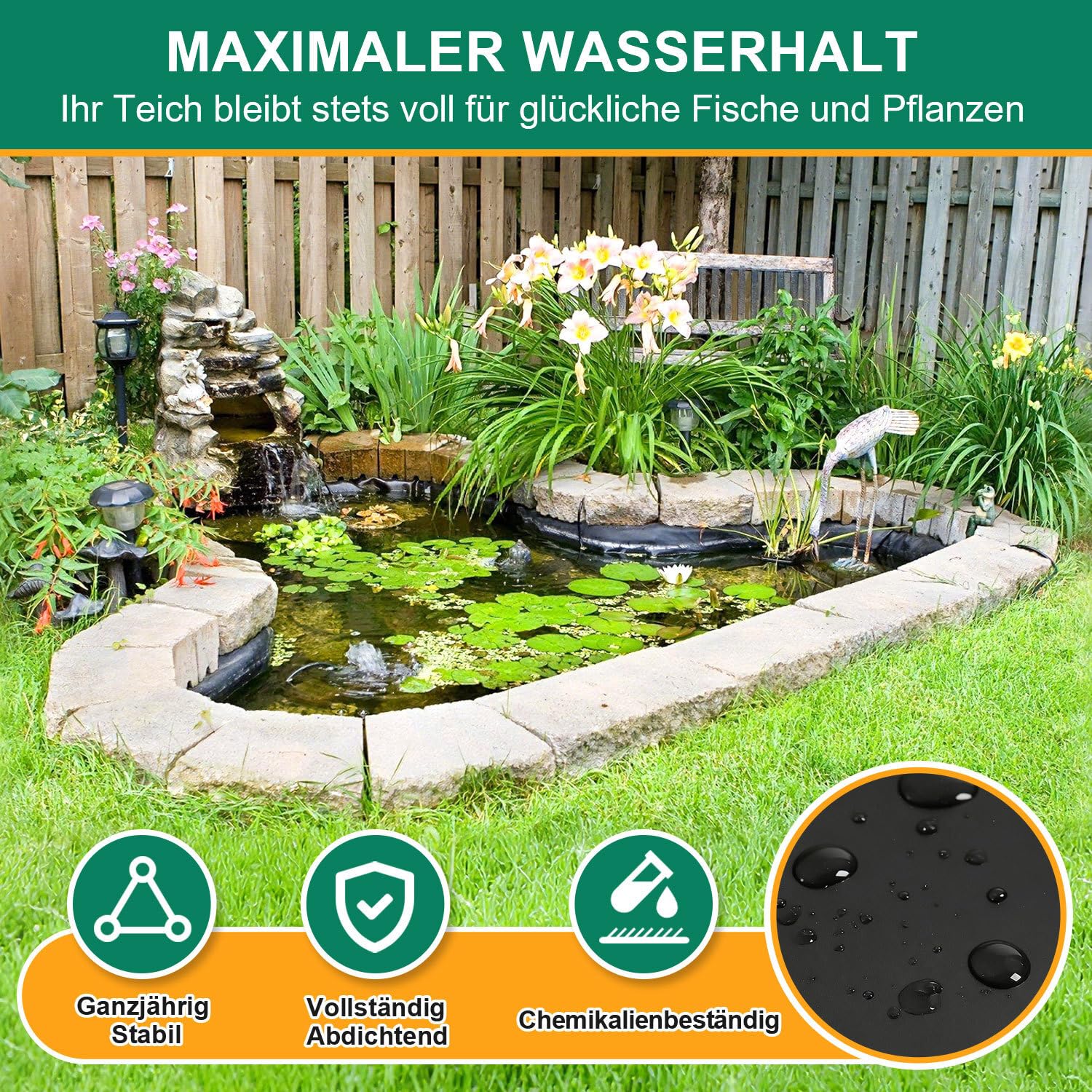 Jopassy Teichfolie HDPE 0,2/0,5 mm Schwarz für Teichbau Garten und Wasserbecken