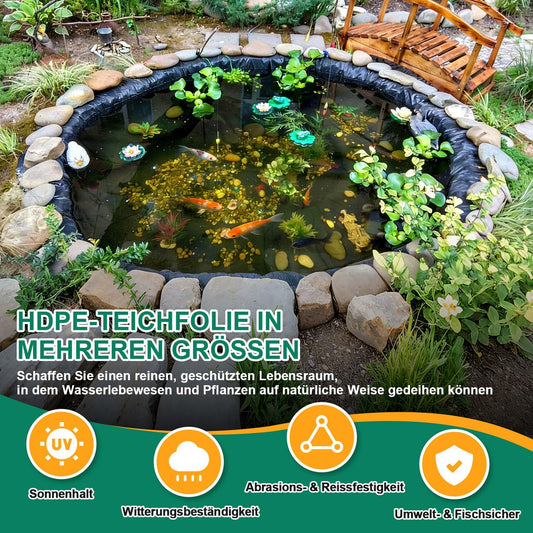 Jopassy Teichfolie HDPE 0,2/0,5 mm Schwarz für Teichbau Garten und Wasserbecken