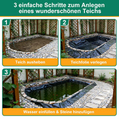 Jopassy Teichfolie HDPE 0,2/0,5 mm Schwarz für Teichbau Garten und Wasserbecken
