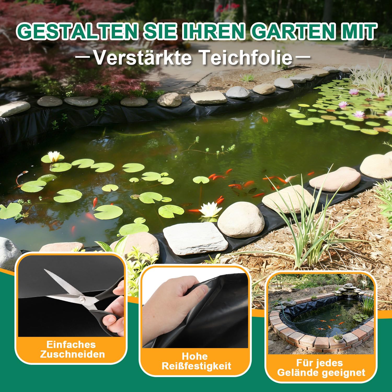 Jopassy Teichfolie HDPE 0,2/0,5 mm Schwarz für Teichbau Garten und Wasserbecken
