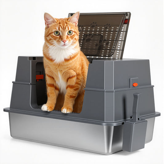 Jopassy XXXL Katzenklo aus Edelstahl mit Deckel 70 × 50 × 43 cm für große Katzen