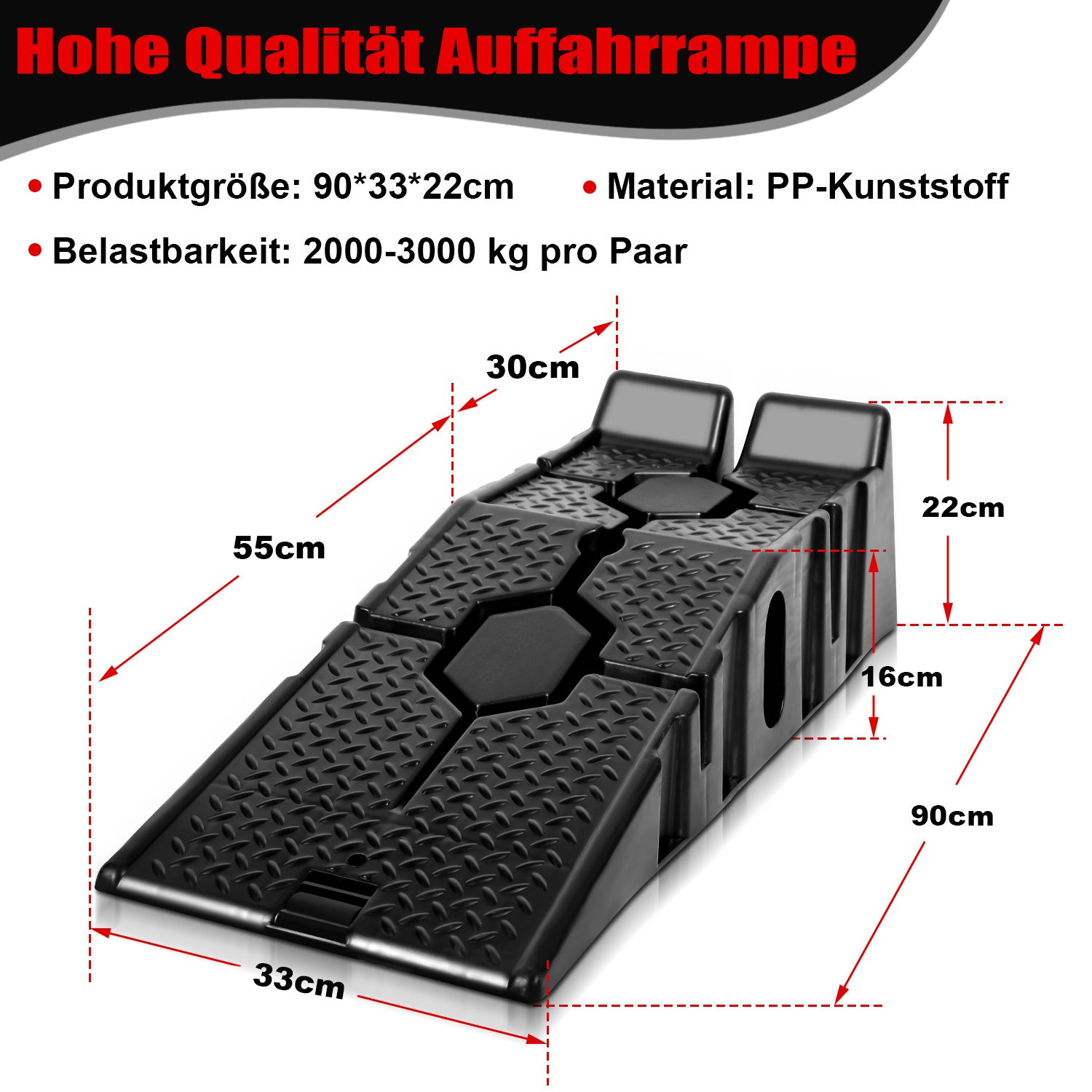 Jopassy Auffahrrampe Kunststoff Auto Rampe bis 2.5Tonnen 2er Set