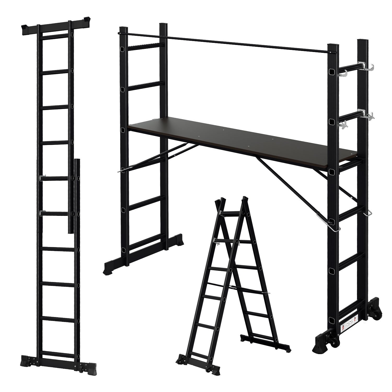 Jopassy 4 in 1 Alu Gerüst 2x6 Sprossen mit Arbeitsplattform Rollen bis 150 kg