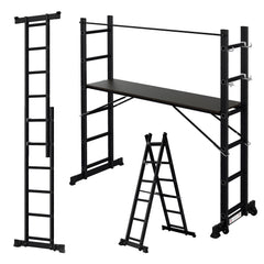 Jopassy 4 in 1 Alu Gerüst 2x6 Sprossen mit Arbeitsplattform Rollen bis 150 kg